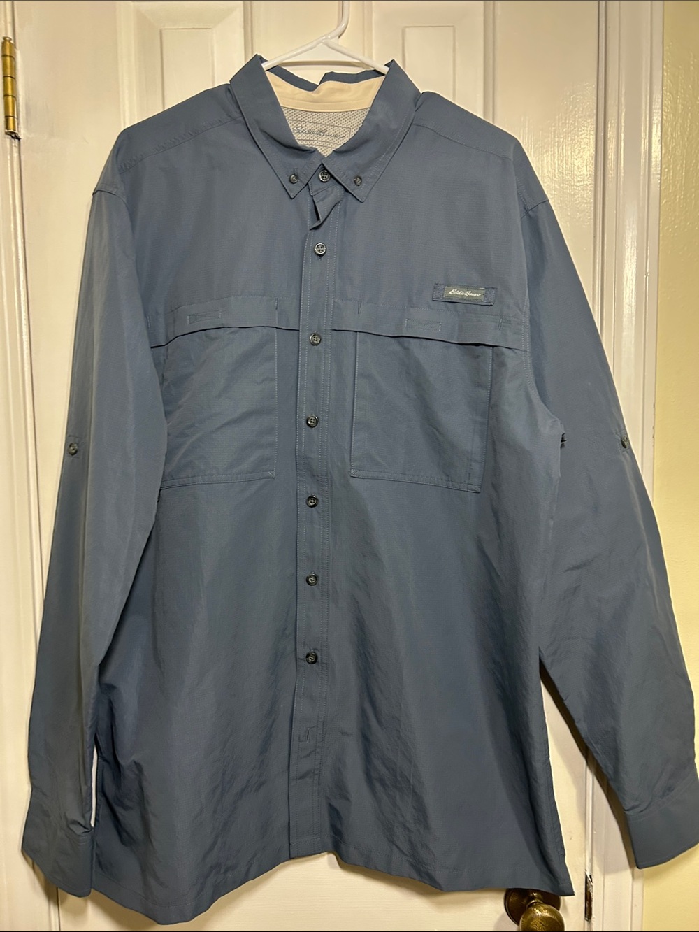 Eddie Bauer Men's Long-Sleeve Blue Fishing Shirt, XL TALL